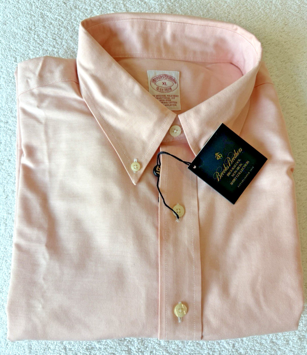 Brooks Brothers Mens XL Peach Polo Oxford Shirt Supima Cotton Non-Iron NWT